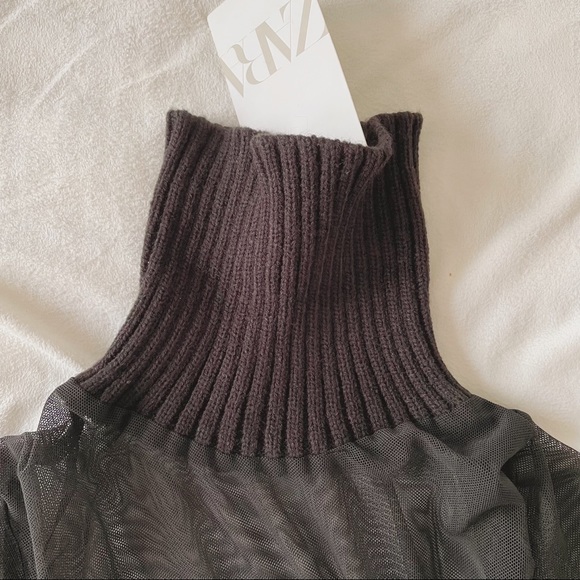 Zara Tulle Mesh Turtleneck Shirt - Picture 6 of 10